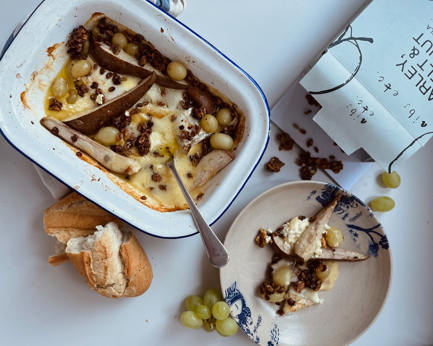 Recipe etc.: Baked Cheeseboard with Pear & Grapes