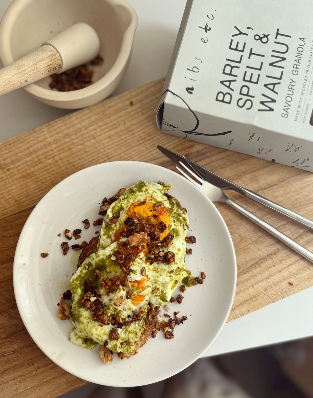 Recipe etc.: Pesto Eggs with Savoury Granola Crunch